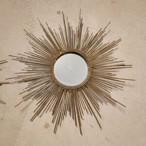 Vintage Set Of 2 Gold Sunburst Mid-century Wall Mirrors
